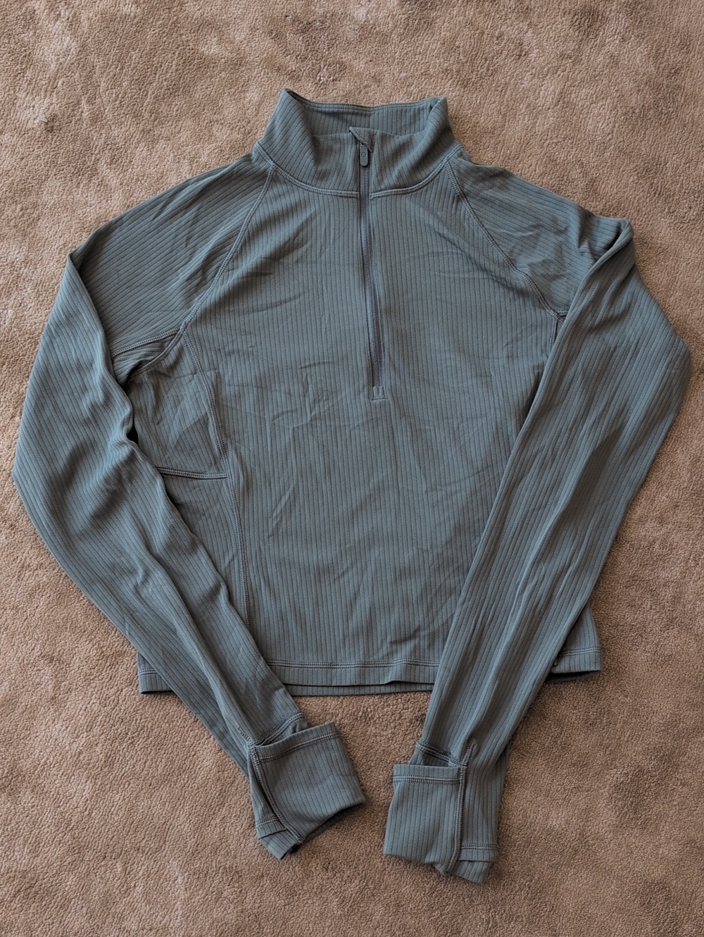 Lululemon Women's Long Sleeve Ribbed Quarter-Zip Top in Sage Green